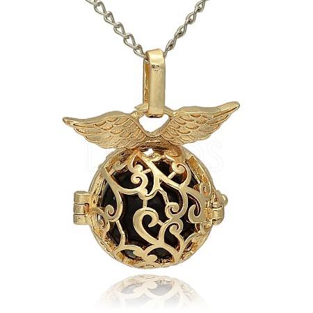 Golden Tone Brass Hollow Round Cage Pendants KK-J230-01G-1