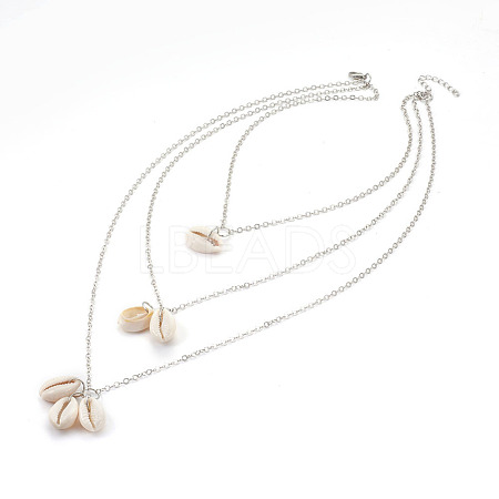 Cowrie Shell Tiered Necklaces NJEW-JN02297-1