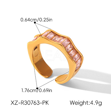304 Stainless Steel Cubic Zirconia Cuff Open Rings WG1B6B7-02-1