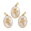 Rack Plating Brass Pave Shell Oval Pendants KK-U032-92G-12-1