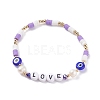 Love Word Acrylic & Heishi Polymer Clay Beaded Stretch Bracelet Sets BJEW-TA00069-5
