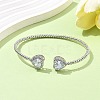 Heart Brass Micro Pave Cubic Zirconia Cuff Bangles & Rings Sets for Women SJEW-R002-05P-03-3