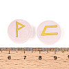 Brass Elder Futhark Alphabet Engraved Symbol Flat Round Natural Rose Quartz Rune Stones G-I373-01G-3