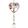 1Pc Natural Gemstone Chips Heart with Tree of Life Hanging Ornaments HJEW-BBC0001-16-1