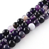 Dyed Natural Striped Agate/Banded Agate Round Bead Strands G-R342-4mm-03-1
