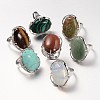 Adjustable Oval Brass Gemstone Wide Band Rings RJEW-L062-03-1