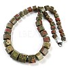 Natural Unakite Hexagon Prism Graduated Beaded Necklaces for Women Men NJEW-K388-03W-1