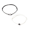 2Pcs 2 Color Flat Round with Heart Beaded Cord Bracelets Set BJEW-JB07647-4