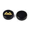 Brass Elder Futhark Alphabet Engraved Symbol Flat Round Natural Obsidian Rune Stones G-I373-01H-3