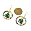 Glass Seed Beaded Ring with Lampwork Christmas Tree Dangle Earrings EJEW-TA00231-6