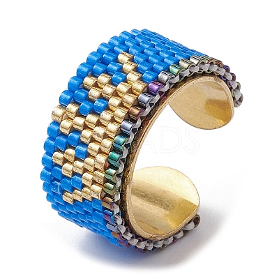 304 Stainless Steel Open Cuff Ring with Glass Seed Beaded RJEW-MZ00014-02-1