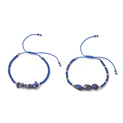 2Pcs Natural Lapis Lazuli & Glass Seed Beads Braided Bead Bracelets for Women BJEW-MZ00247-02-1