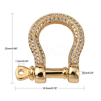 Brass Micro Pave Clear Cubic Zirconia D-Ring Anchor Shackle Clasps ZIRC-S066-052-NF-1