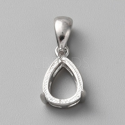Rhodium Plated Sterling Silver Pendant Cabochon Settings STER-WH0016-07P-1