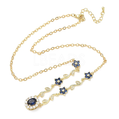 Brass Pave Cubic Zirconia Flower Pendant Necklaces NJEW-C121-04A-02G-1