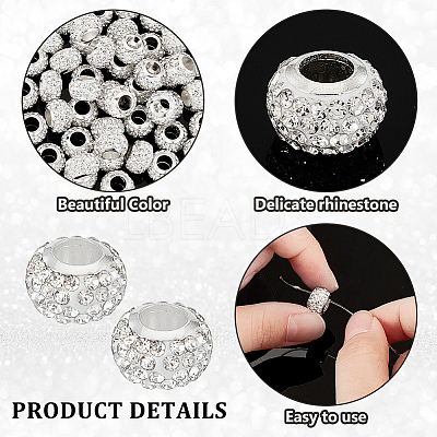 100Pcs Polymer Clay Rhinestone European Beads RB-PH0001-54A-1