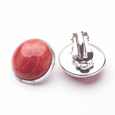 Natural Red Jasper Brass Clip-on Earrings EJEW-A051-A011-1