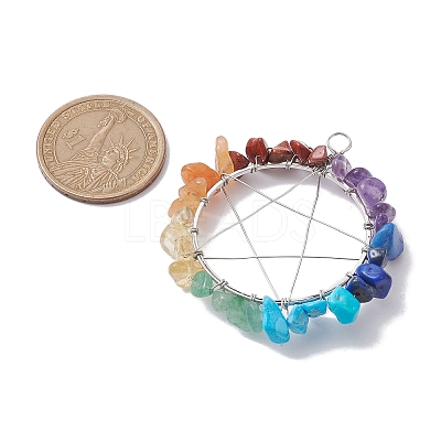 Chakra Gemstone Chips Copper Wire Wrapped Big Pendants PALLOY-JF02553-01-1
