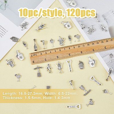 120Pcs 12 Styles Tibetan Style Alloy Pendants FIND-DC0004-22-1