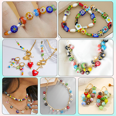 3 Strands Handmade Millefiori Glass Round Bead Strands LAMP-LT0001-16B-1