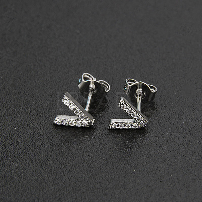 Brass Micro Pave Clear Cubic Zirconia Stud Earrings FS-WGC2F12-22-1