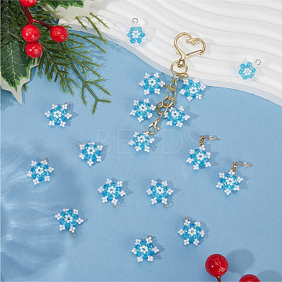 20Pcs Glass Seed Beaded Snowflake Pendants FIND-SC0020-41-1
