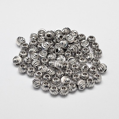Rack Plating Brass Corrugated Round Spacer Beads KK-I600-6mm-P-RS-1