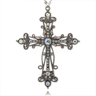 Tibetan Style Alloy Rhinestone Gothic Cross Big Pendants RB-J144-28AS-1