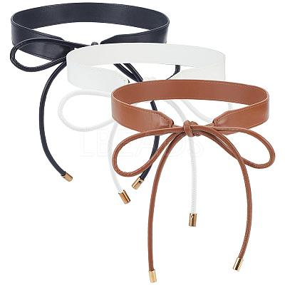 3Pcs 3 Colors Bowknot PU Leather Wrap Around Waist Bands AJEW-CL0003-46-1