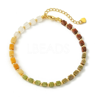 Natural Unakite & Quartz Crystal & Chinese Southern Jade & Yellow Aventurine & Sesame Jasper & Brass Beaded Anklets AJEW-AN00879-1