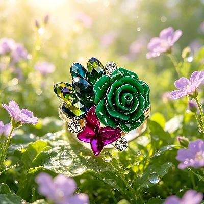 Adjustable Glass Rhinestone Finger Rings for Women JV7321-4-1