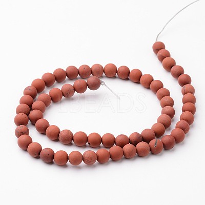 Frosted Round Natural Red Jasper Bead Strands G-J346-22-6mm-1