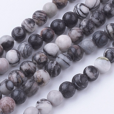 Natural Netstone Round Beads Strands G-G735-90-4mm-1