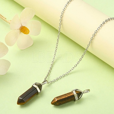 2Pcs Natural Tiger Eye Double Terminated Pointed Pendants G-YW0002-05A-1