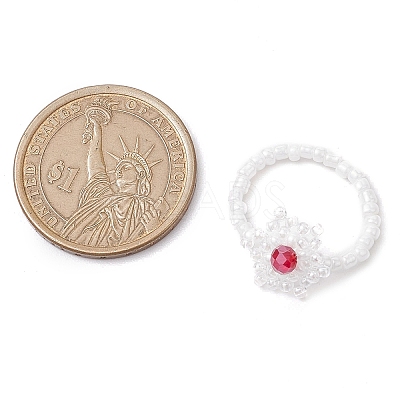Snowflake Handmade Glass Seed Beads Stretch Rings for Women RJEW-MZ00027-1