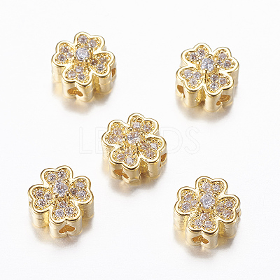 Rack Plating Brass Micro Pave Cubic Zirconia Beads ZIRC-A006-04G-02-1