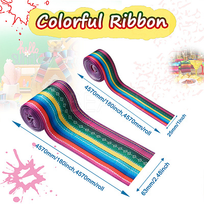 2Rolls 2 Styles Stripe Pattern Printed Polyester Grosgrain Ribbon OCOR-TA0001-37I-1