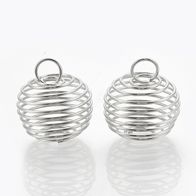 Hollow Lantern Iron Wire Bead Cage Pendants IFIN-N001-02P-1
