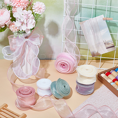 6 Rolls 6 Colors Fishtail Yarn Iridescent Ribbon for Bowknot Making OCOR-WR0001-57-1