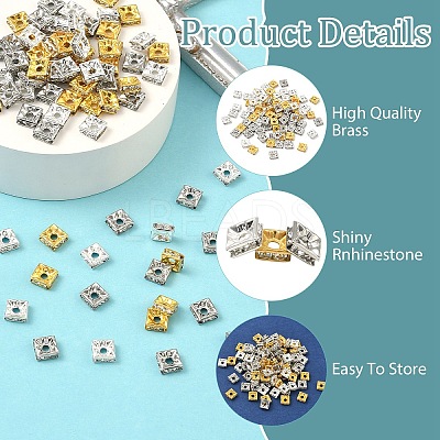 90Pcs 3 Colors Brass Rhinestone Spacer Beads KK-YW0004-58-1