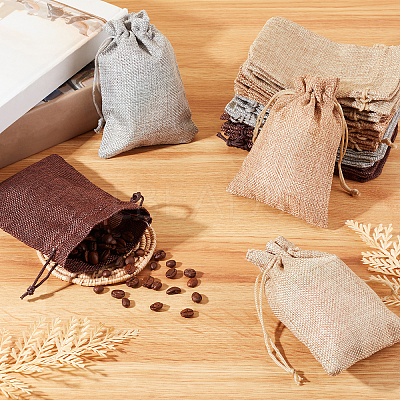 32Pcs 4 Colors Polyester Imitation Burlap Packing Pouches Drawstring Bags ABAG-PH0001-24-1