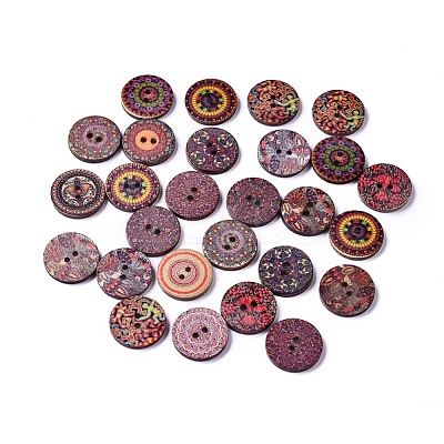 Printed Poplar Wood Buttons WOOD-D021-01B-1