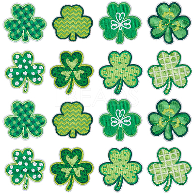 32Pcs 8 Styles Clover Computerized Embroidery Polyester Iron on/Sew on Patches PATC-CY0001-57-1