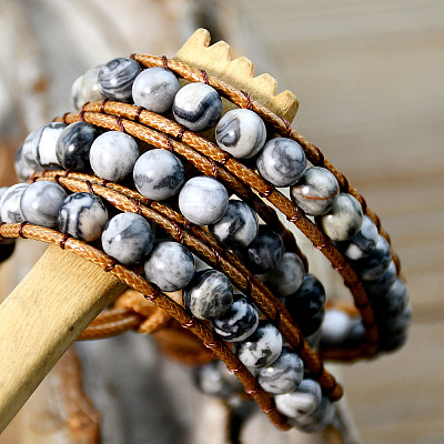 Natural Map Stone Beads Wrap Bracelets WG9B6C1-01-1