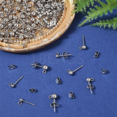100Pcs 3 Styles Original Color 304 Stainless Steel Ball Post Stud Earring Findings STAS-YW0003-06-1
