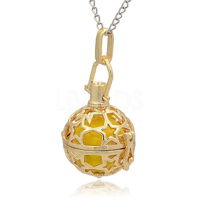 Golden Tone Brass Hollow Round Cage Pendants KK-J226-05G-1