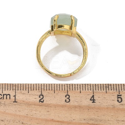 Hexagon Natural Green Aventurine Finger Rings RJEW-B113-02G-07-1
