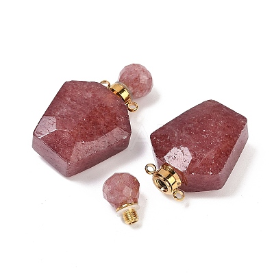 Natural Strawberry Quartz Openable Perfume Bottle Pendants G-I381-02G-03-1