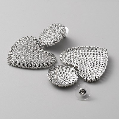 Crystal Rhinestone Heart Dangle Stud Earrings with 925 Sterling Silver Pin EJEW-WH0011-27P-1