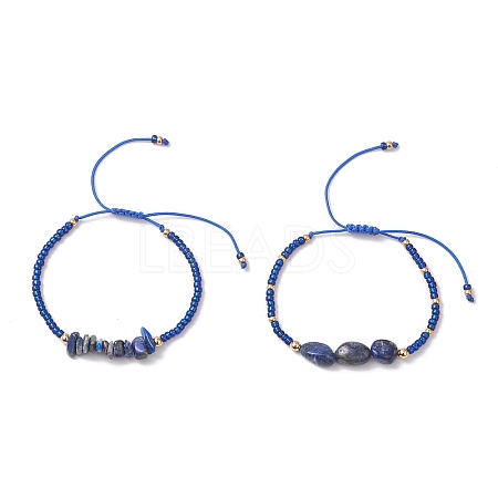 2Pcs Natural Lapis Lazuli & Glass Seed Beads Braided Bead Bracelets for Women BJEW-MZ00247-02-1